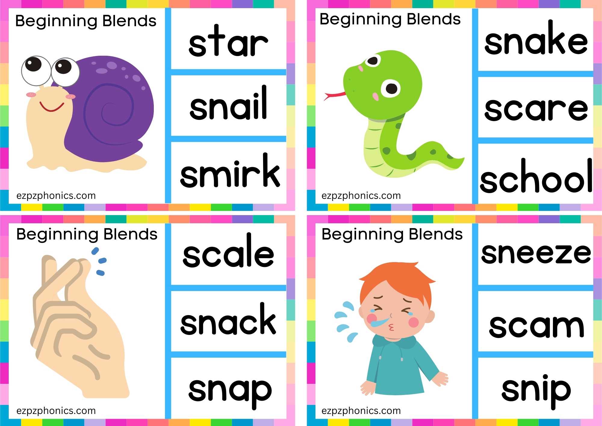 Sn Beginning Blends Clip Cards Look At The Image And Clip The Correct